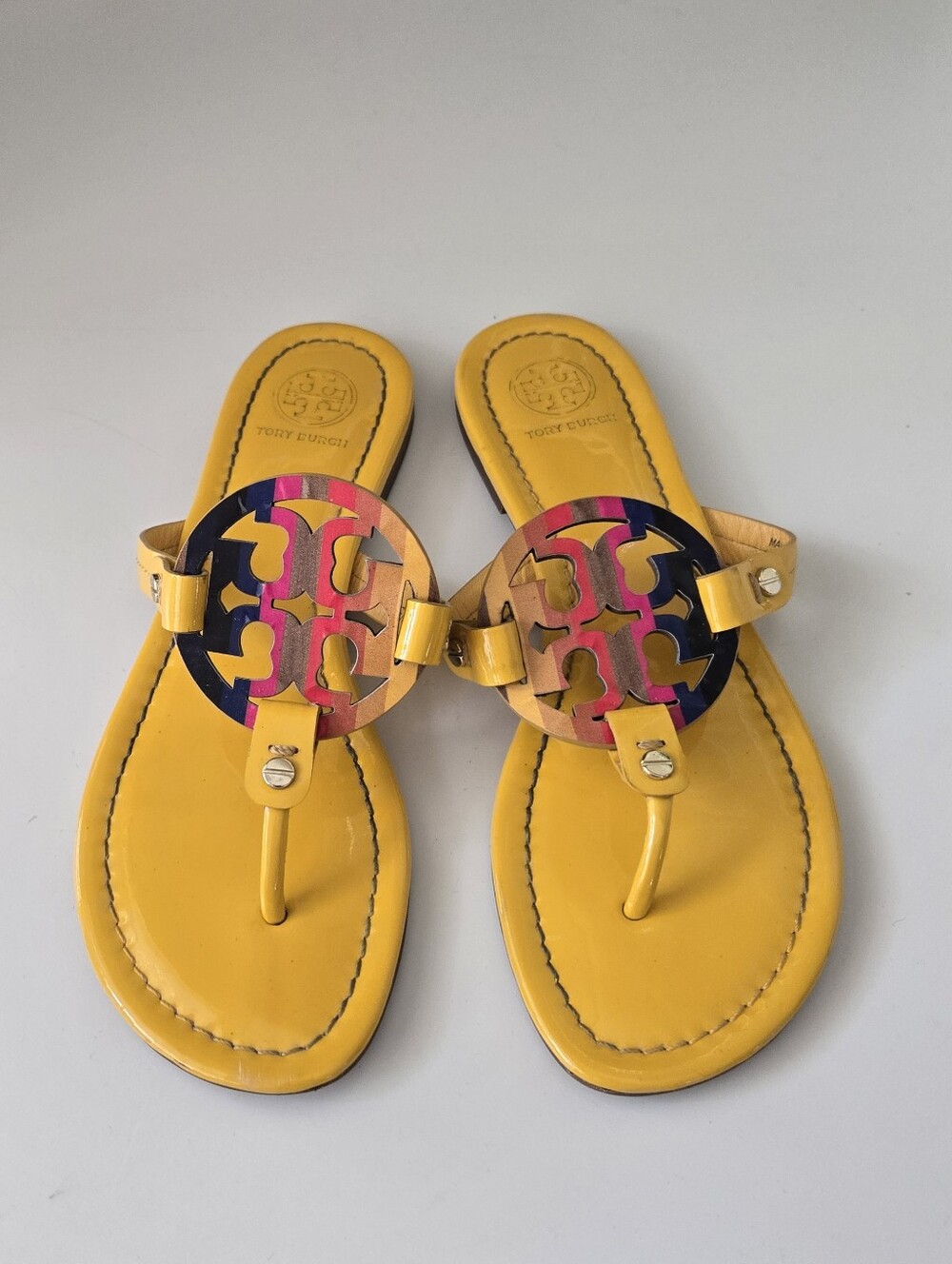 Tory Burch Bright Yellow Patent Miller Sandals